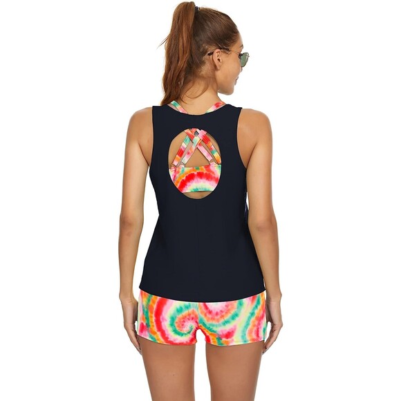 JASAMBAC 3 Piece Rainbow Tie-Dye Tankini Set Sz M - Picture 2 of 9